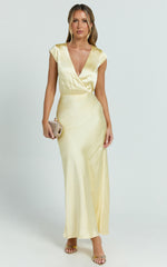 Hailey Maxi Dress - Cap Sleeve V Neck Dress in Lemon