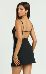 Hope Mini Dress - Strappy Back Straight Neck Fitted Dress in Black