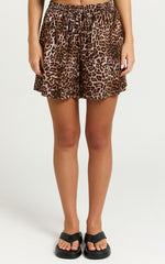 Lopez Linen Shorts - High Waisted Shorts in Tonal Leopard Print