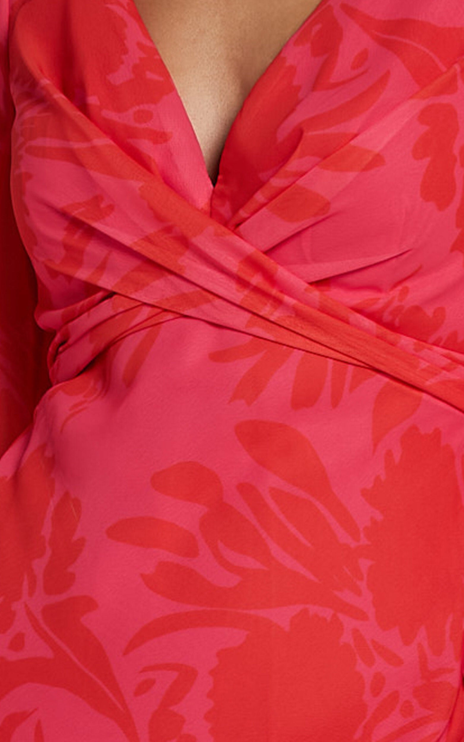 Claude Midi Dress - Deep V Neck Long Sleeve Slip Dress in Print