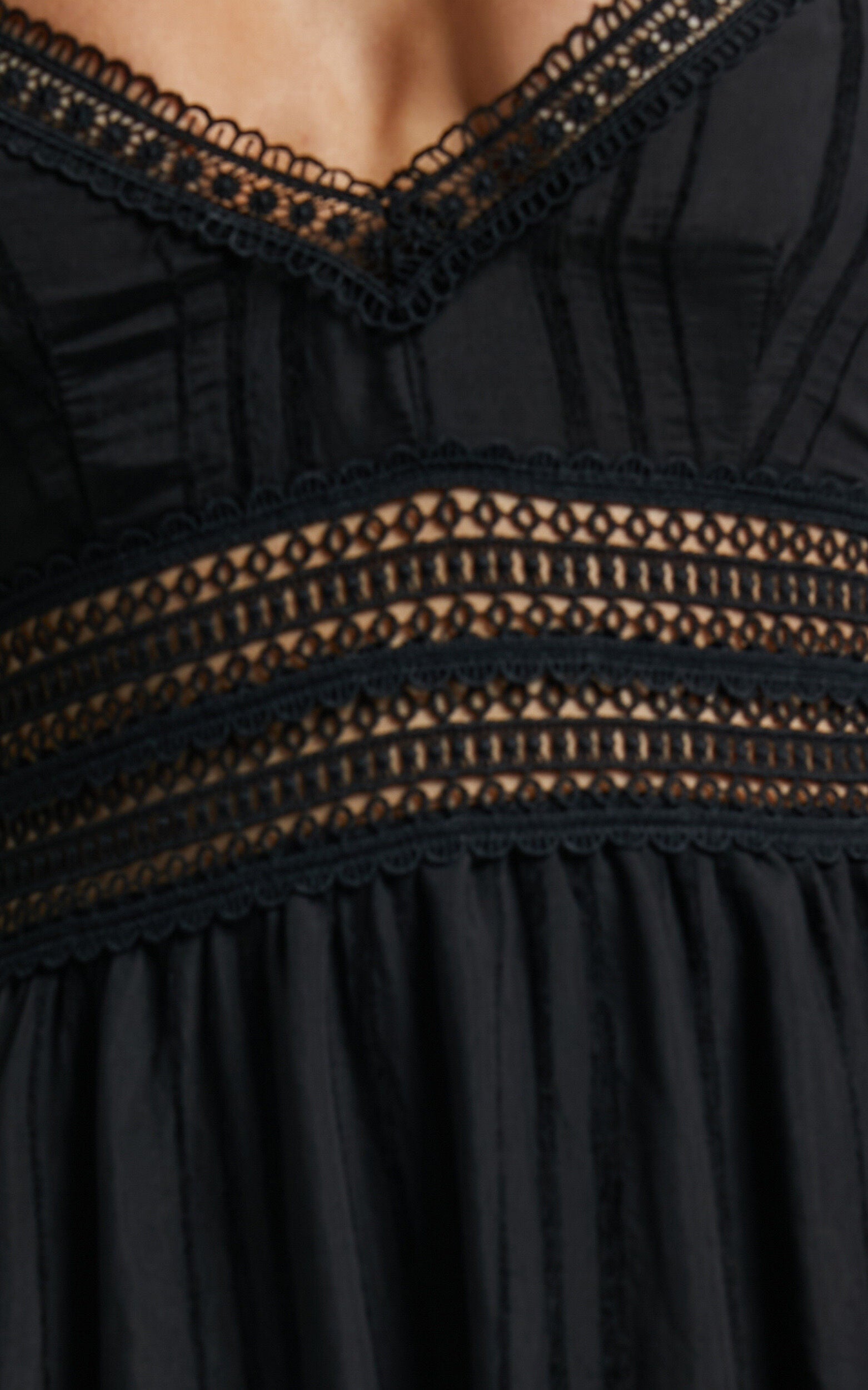 Angelique Maxi Dress - Lace Trim Dress in Black