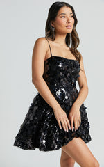 Nikola Mini Dress - Fit and Flare Sequins Dress in Black