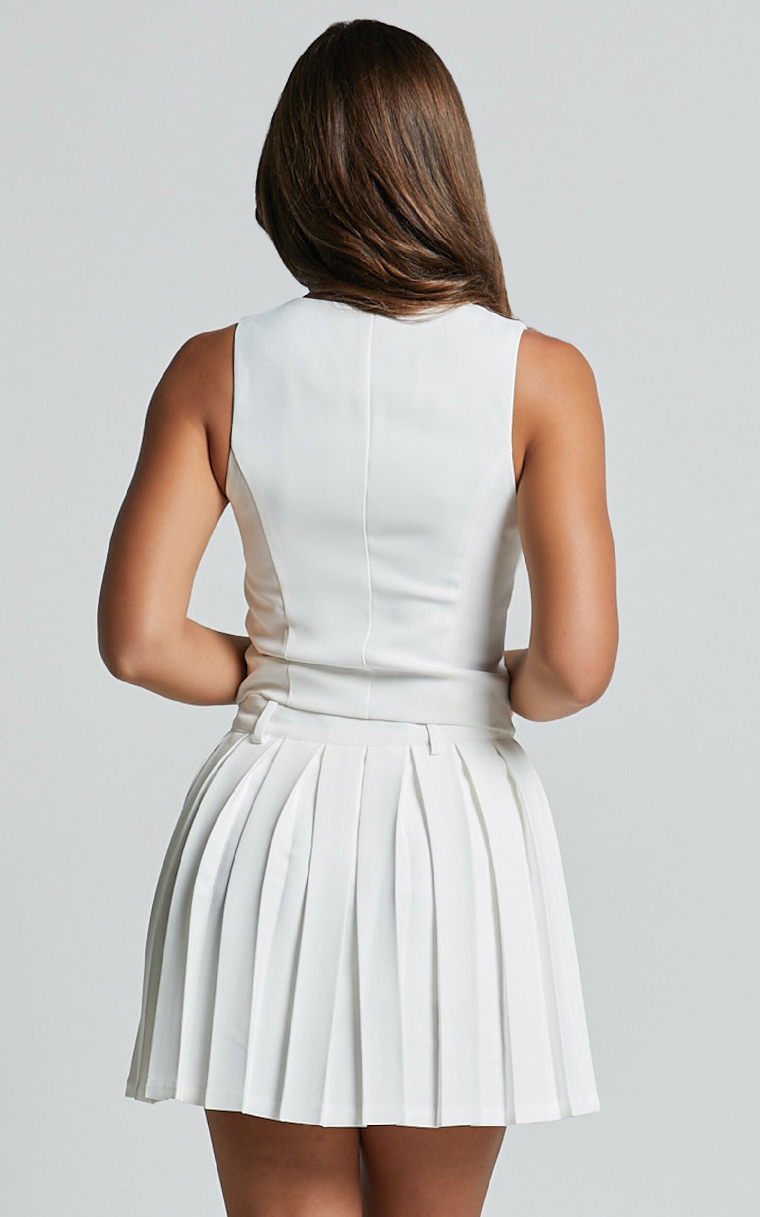 Harlee Mini Skirt - Pleated A line Skirt in White