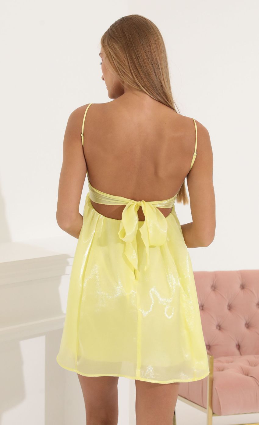 Shiny Organza Baby Doll Dress in Yellow
