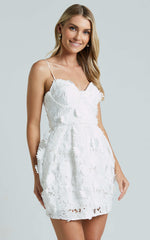 Attilie Mini Dress - Sweetheart Bustier 3D Floral in White