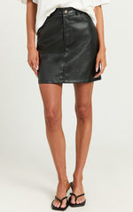Stormi Mini Skirt - High Waist Faux Leather Skirt in Black