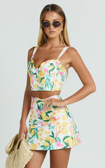 Janice Mini Skirt - High Waisted A-line Skirt in Le Citron