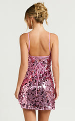Cleo Mini Dress - Circle Sequin Mini Dress in Pink