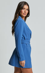 Mhina Mini Dress - Waist Tie Blazer Dress in Cobalt