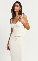 Polly Top - Linen V Neck Wide Adjustable Strap Cami Top in Stone