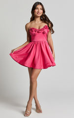 Angeletta Mini Dress - Sweetheart Rosette Detail Fit & Flare in Pink
