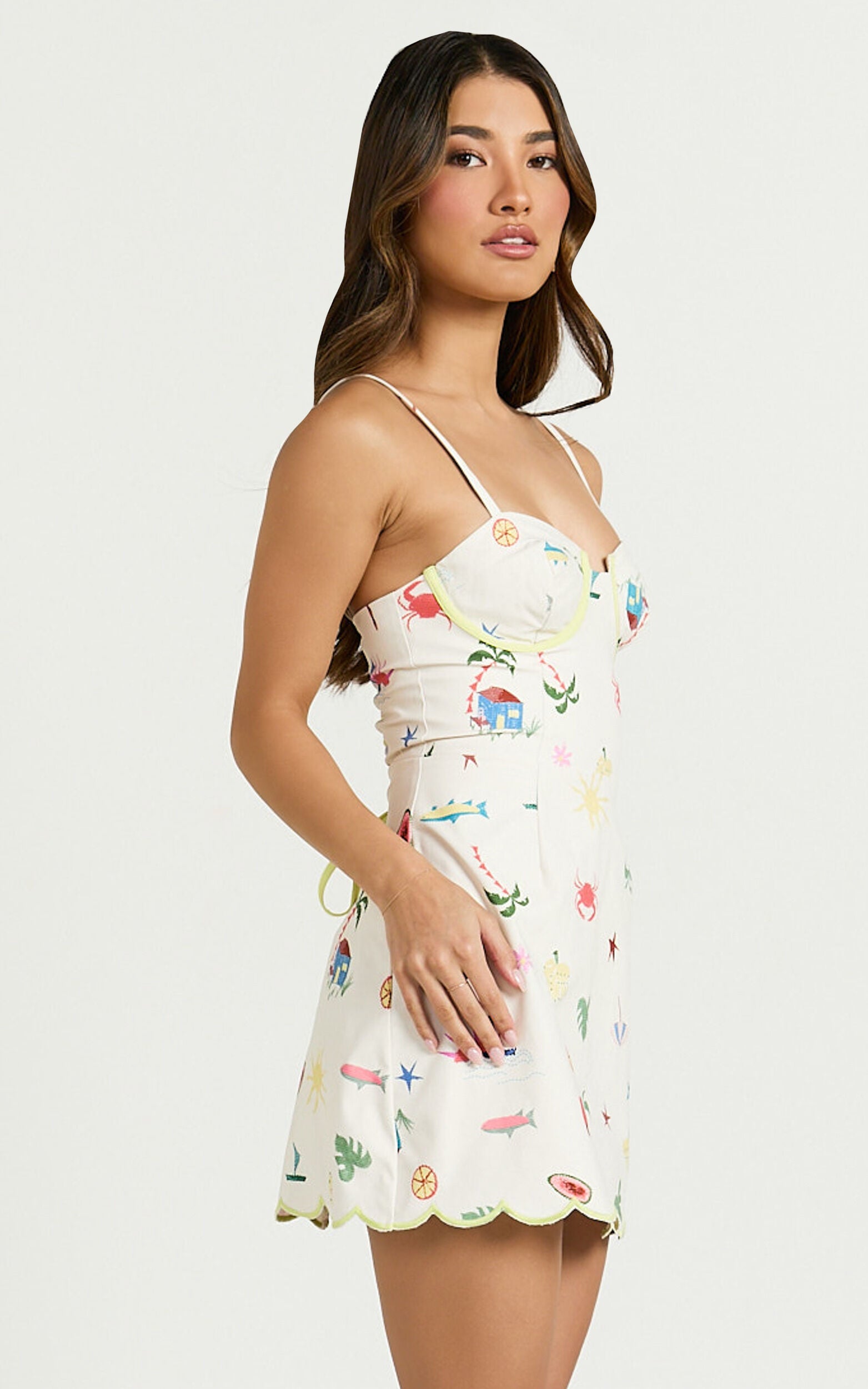 Amalie The Label - Kalista Bustier Tie Up Back Mini Dress in Tropical Oasis Print