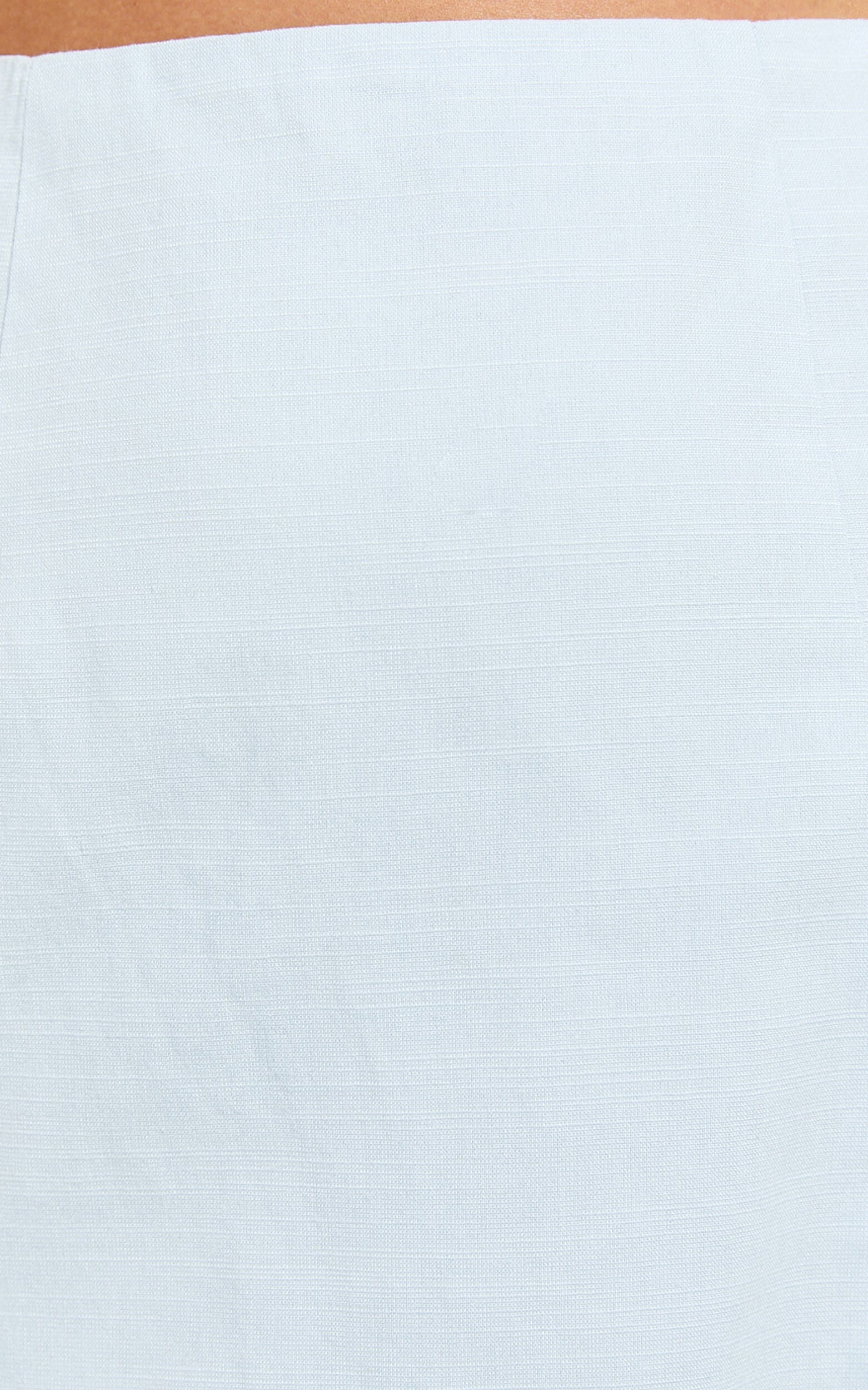 Alexandrea Mini Linen Dress - Twist Front Cap Sleeve Fitted Dress in Blue