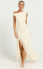 Judee Midi Dress - One Shoulder High Side Split Dress in Yellow