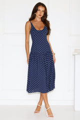 Polka Dot Charm Midi Dress Navy