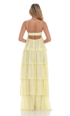 Ruffle Front Tie Maxi Dress in Yellow