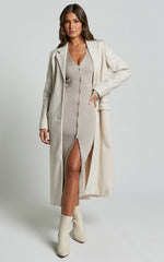 Leahanna Midi Dress - Button Front Knit Dress in Taupe