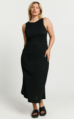 Rodolphe Midi Dress - Crew Neck Ribbed Sleeveless in Black