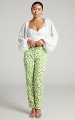 Zabee Jeans - Mid Rise Drill Denim Jeans in Ditsy Floral