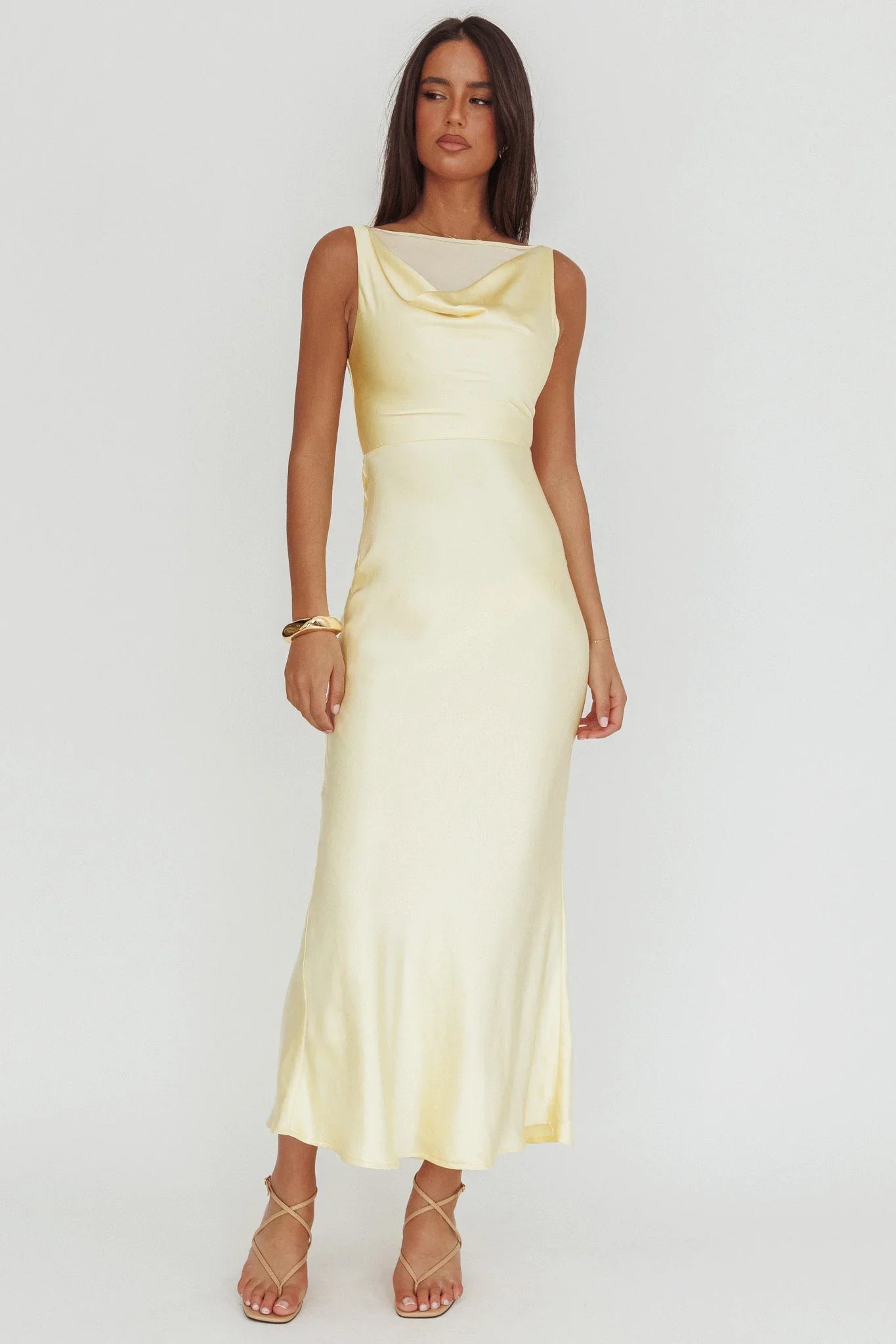 Venus Rising Sleeveless Cowl Neck Maxi Dress Butter