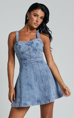 Estonia Mini Dress - Denim Dress in Mid Blue Wash