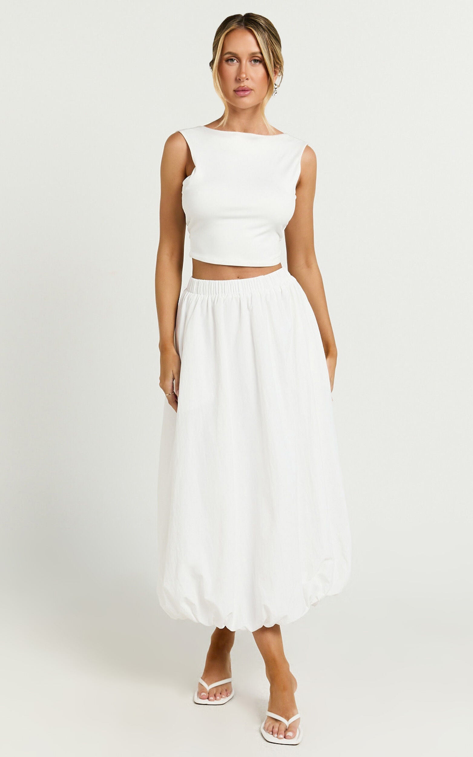 Abbey Midi Skirt - Bubble Hem Skirt in White