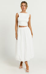 Abbey Midi Skirt - Bubble Hem Skirt in White