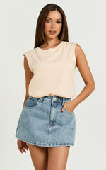 Gia Tee - High Neck Tshirt in Nude