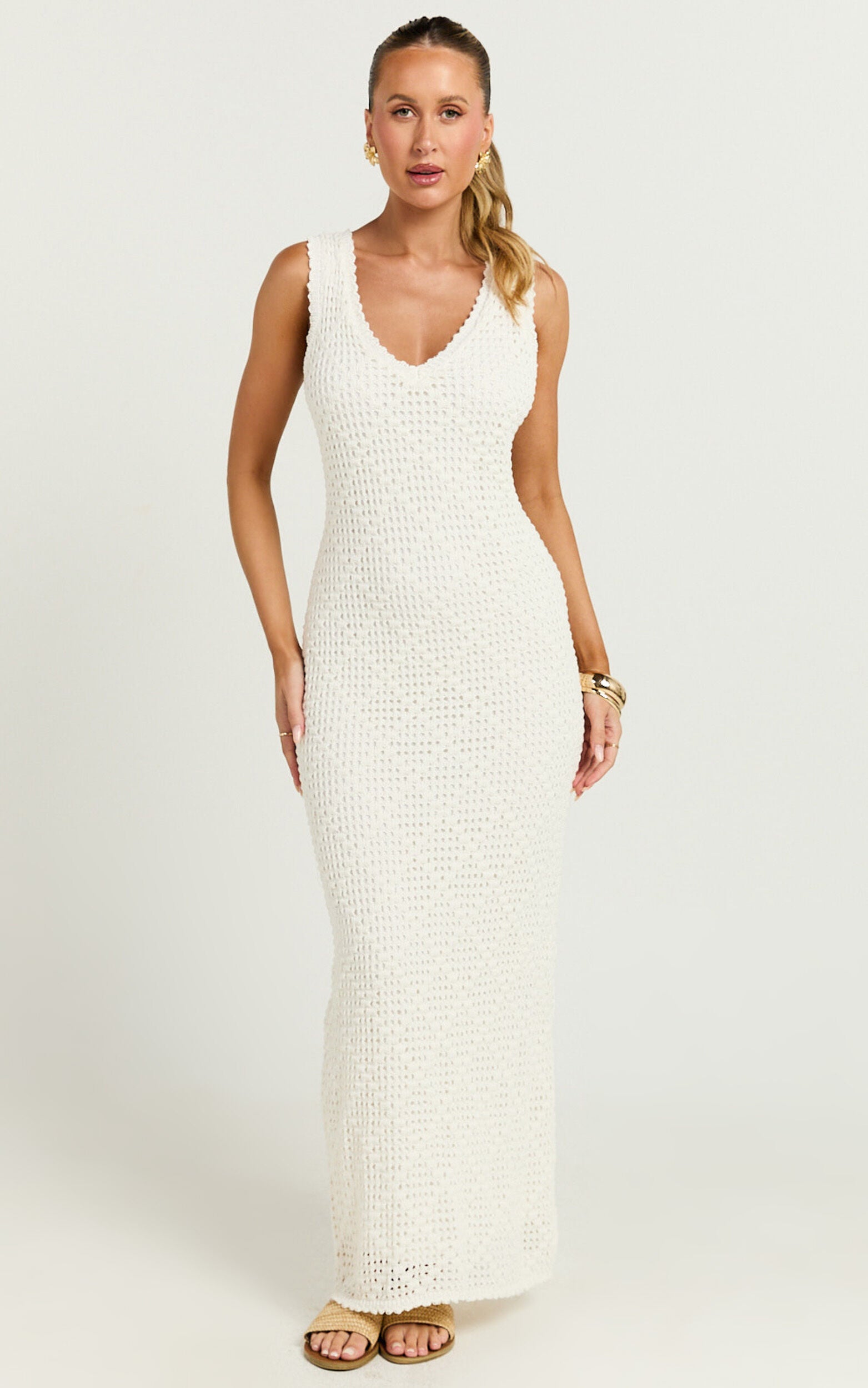 Kisha Maxi Dress - Crochet Tie Back Detail Dress in White