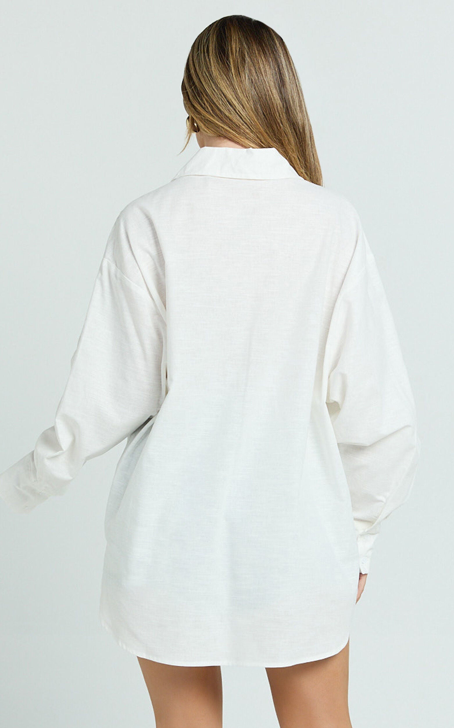 Anziel Top - Oversized Long Sleeve Linen Blend Shirt in White
