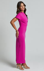 Gizelly Midi Dress - One Shoulder Ruched Dress in Grape