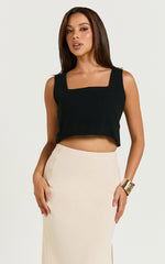 Jhovie Top - Linen Crop Top in Black