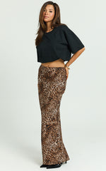 Jacqui Maxi Linen Skirt - Bias Cut Back Split Skirt in Tonal Leopard Print