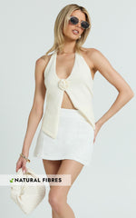 Cora Mini Skort - Linen Side Split Fitted Mini Skort in White