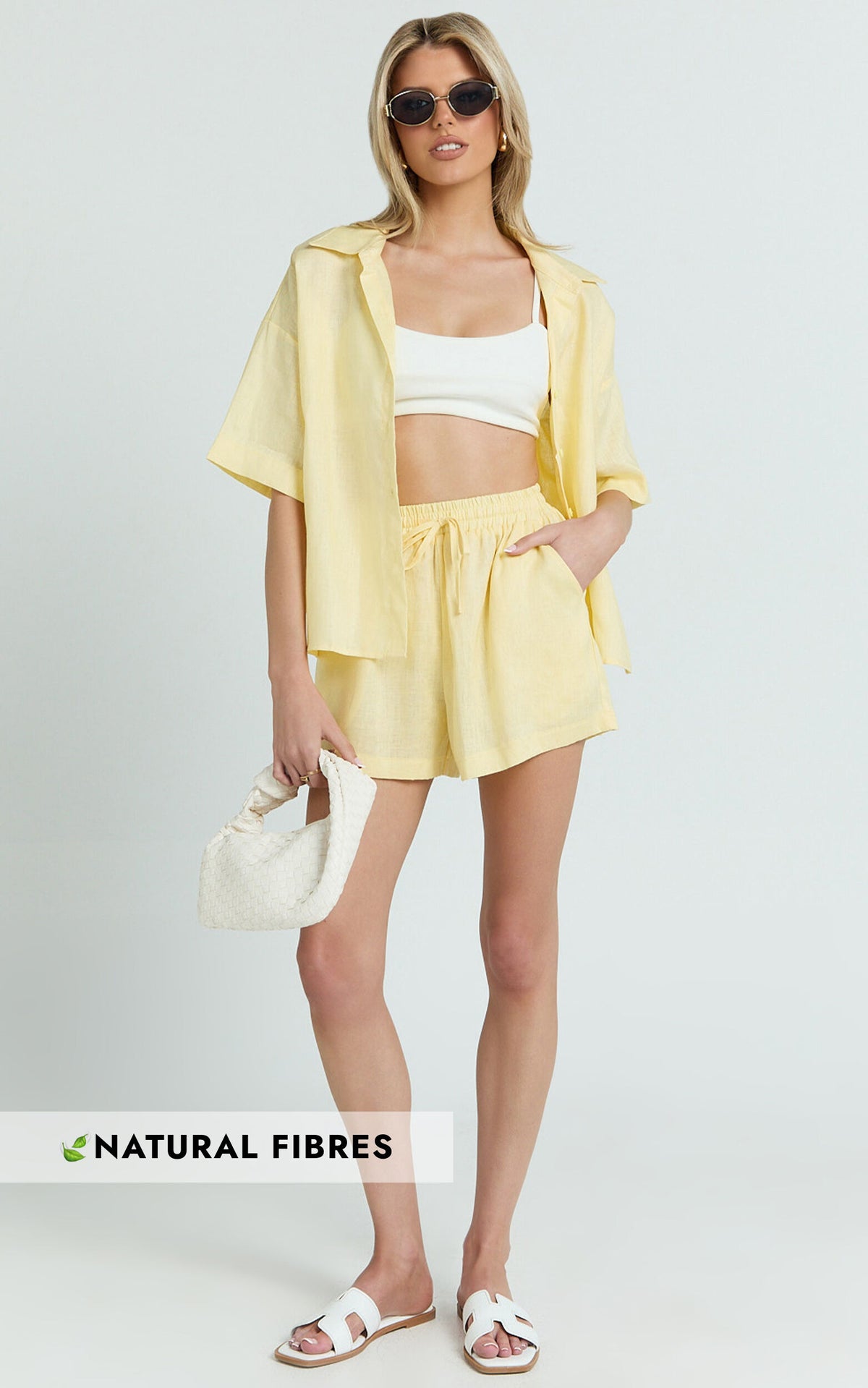 Ramona Linen Shorts - Drawstring Linen Shorts in Lemon