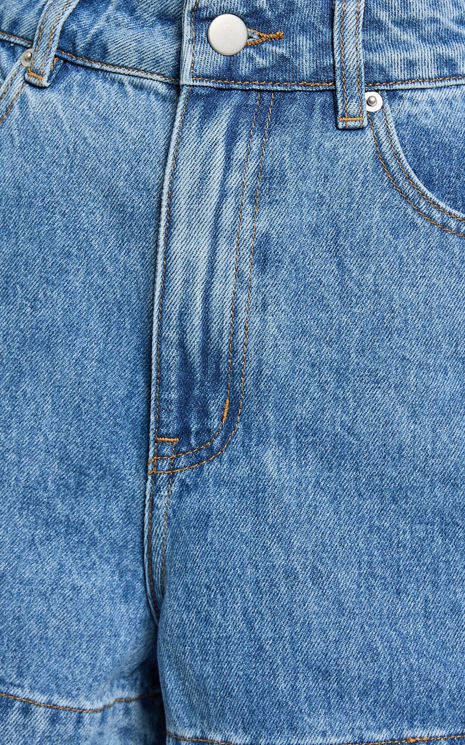 Rhianna Shorts - Mid Waist Recycled Denim Shorts in Mid Blue Wash