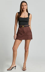 Dream Linen Skort - High Waisted A Line Skort in Brown