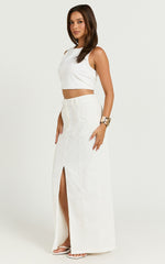 Bethany Maxi Skirt - High Waist Linen Front Split Cargo Skirt in Off White