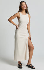 Avery Midi Dress - Scoop Neck Column Dress in Cream