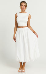 Abbey Midi Skirt - Bubble Hem Skirt in White