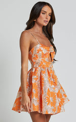 Alena Mini Dress - Sweetheart Sleeveless Cut Out Front Dress in Orange