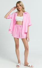 Ramona Linen Shorts - Drawstring Linen Shorts in Pink