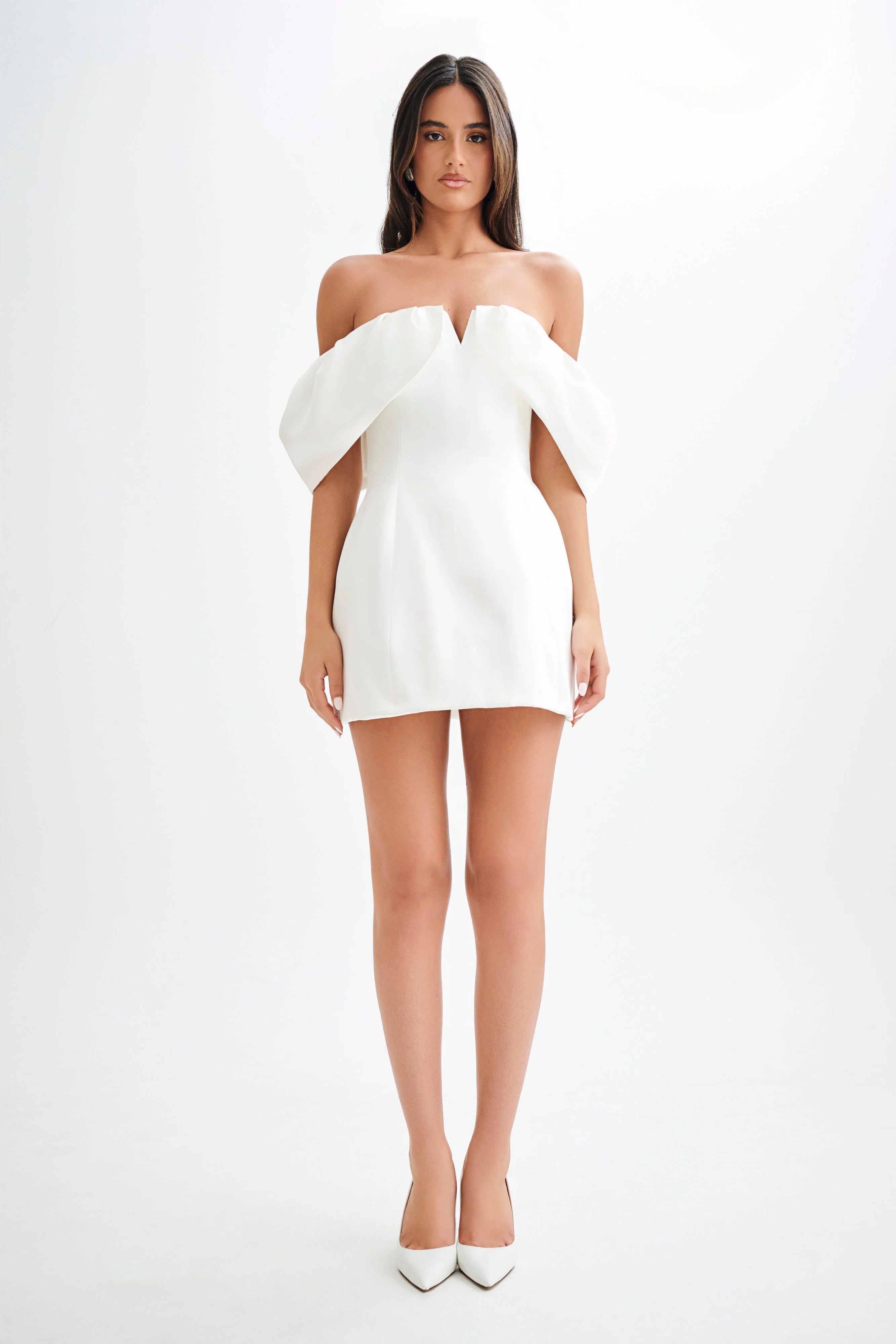 Portia Off Shoulder Satin Corset Dress - White