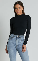 Elmira Bodysuit - Long Sleeve High Neck Bodysuit in Black