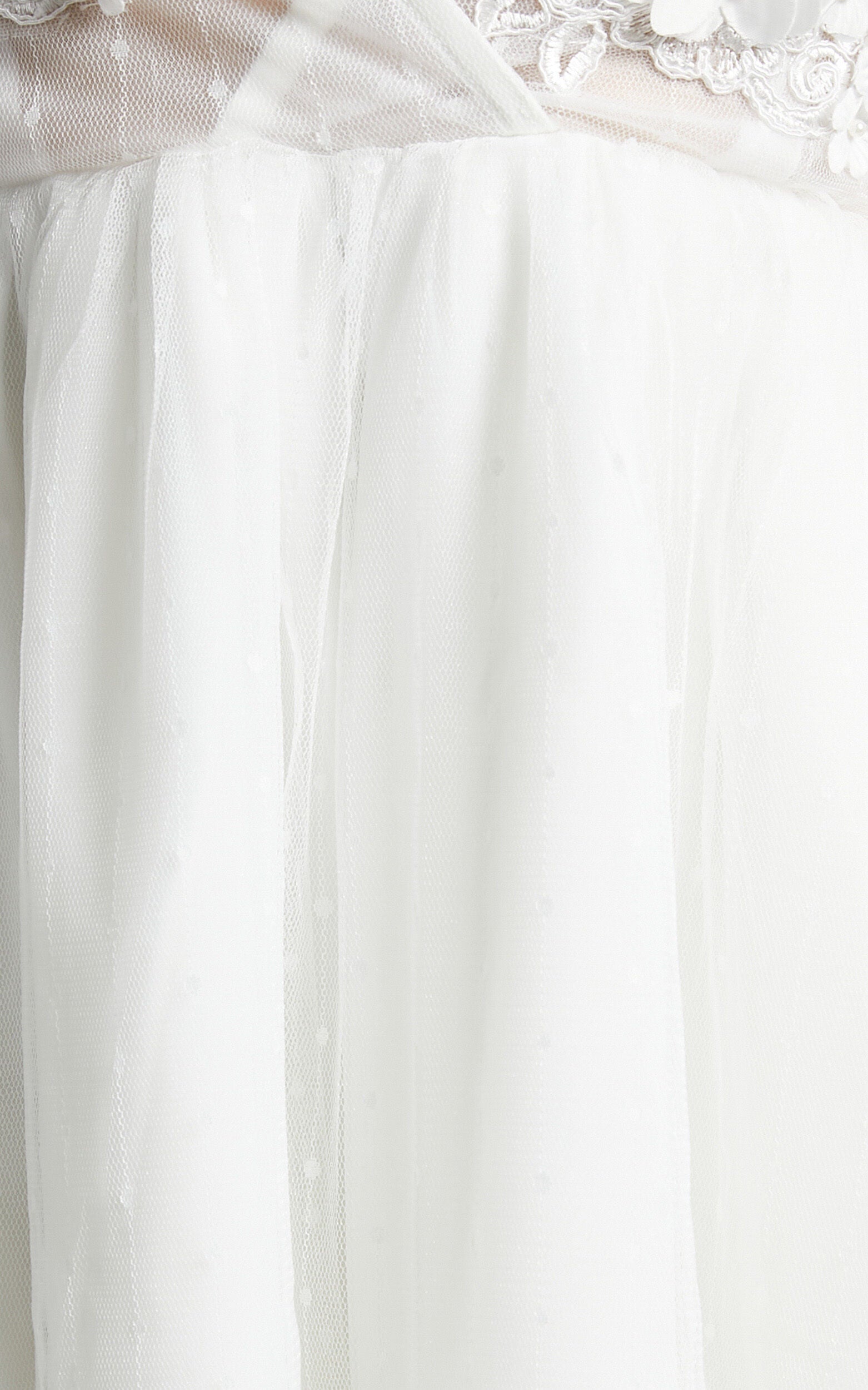 Akshia Mini Dress - Puff Sleeve Floral Detail Plunge Neck Dress in White