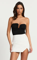 Mindy Mini Skirt - Linen Look A Line Side Split Skirt in White