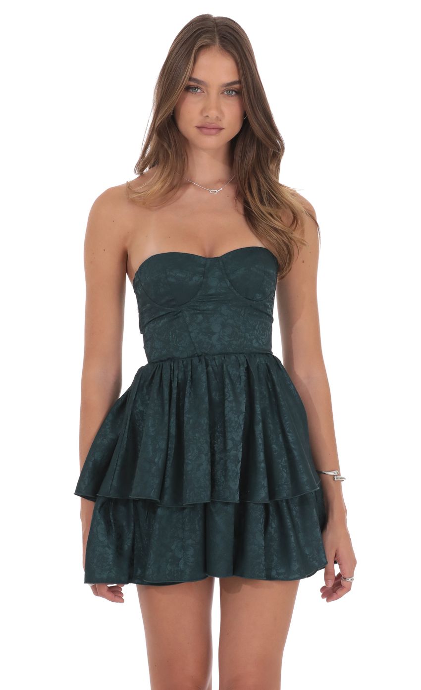 Jacquard Corset A-line Dress in Green